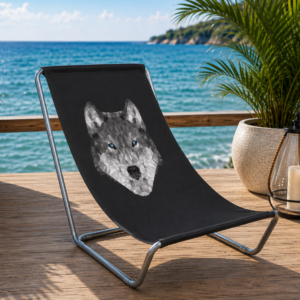 Leżak ogrodowy z autorską grafiką LOW POLY - Wilk